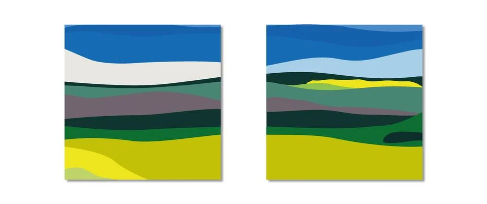 Vector flat illustration. Spring or summer landscape. Square stylish poster 스톡 일러스트