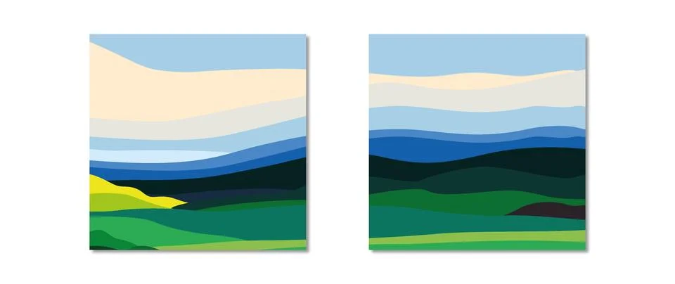 Vector flat illustration. Spring or summer landscape. Square stylish poster 스톡 일러스트