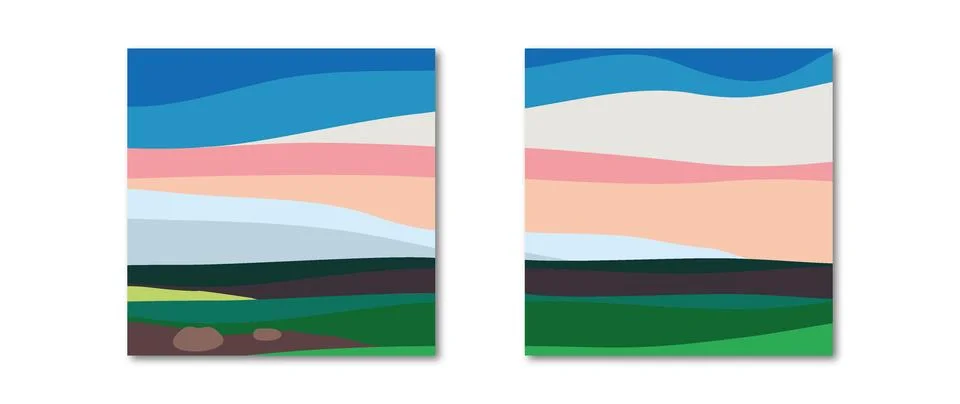 Vector flat illustration. Spring or summer landscape. Square stylish poster 스톡 일러스트