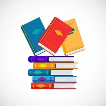 Vector flat illustration of stack of books isolated on white. Illustrazione stock
