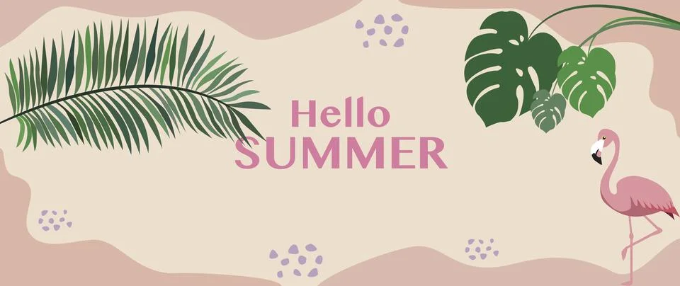 Vector flat illustration. Summer tropical style. Banner with exotic monstera Illustration