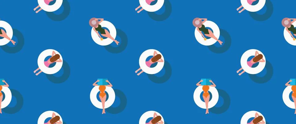 Vector flat illustration. Summer vacation concept. Blue pool with girls 스톡 일러스트
