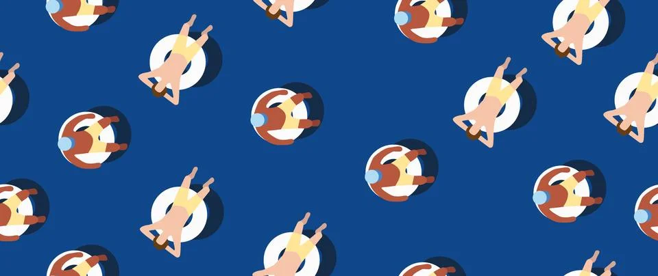 Vector flat illustration. Summer vacation concept. Blue pool with girls Stock Illustration