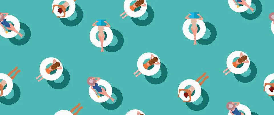 Vector flat illustration. Summer vacation concept. Blue pool with girls Stock Illustration