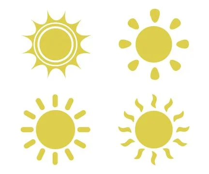 Vector flat illustration. Sun icons. Set of four on a white background... Stock Illustration