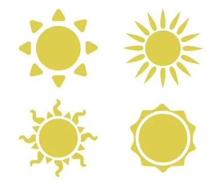 Vector flat illustration. Sun icons. Set of four on a white background... Stock Illustration