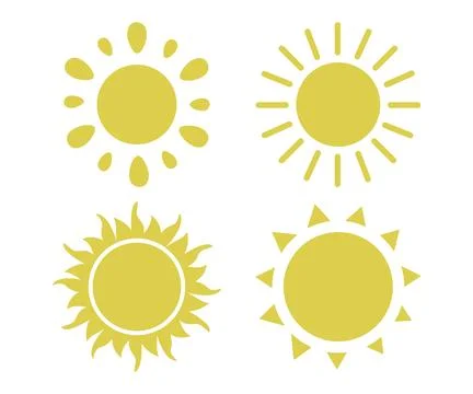 Vector flat illustration. Sun icons. Set of four on a white background Stock Illustration