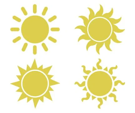 Vector flat illustration. Sun icons. Set of four on a white background... Stock Illustration