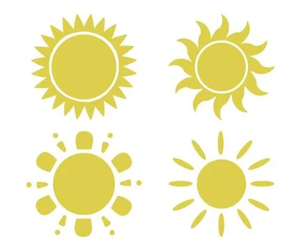 Vector flat illustration. Sun icons. Set of four on a white background... Stock Illustration