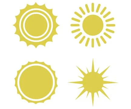 Vector flat illustration. Sun icons. Set of four on a white background... Stock Illustration