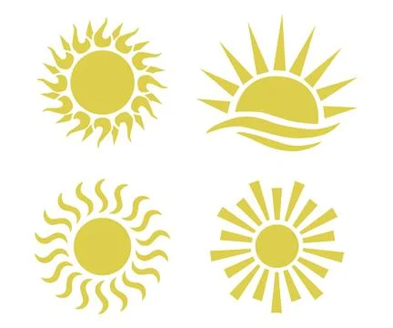Vector flat illustration. Sun icons. Set of four on a white background... Stock Illustration