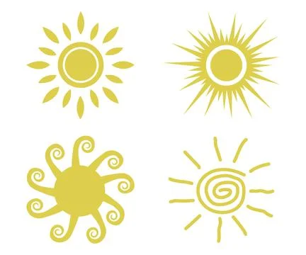 Vector flat illustration. Sun icons. Set of four on a white background. Stock Illustration