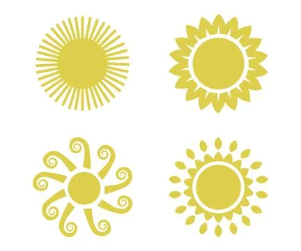 Vector flat illustration. Sun icons. Set of four on a white background Stock Illustration