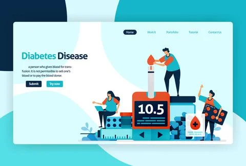 Vector flat illustration template of blood sugar and diabetes checks. awarene Stock Illustration