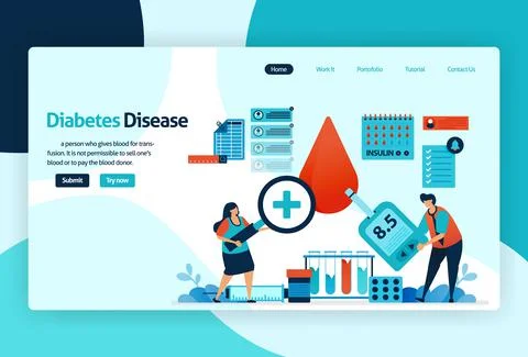 Vector flat illustration template of blood sugar and diabetes checks. blood s Stock Illustration