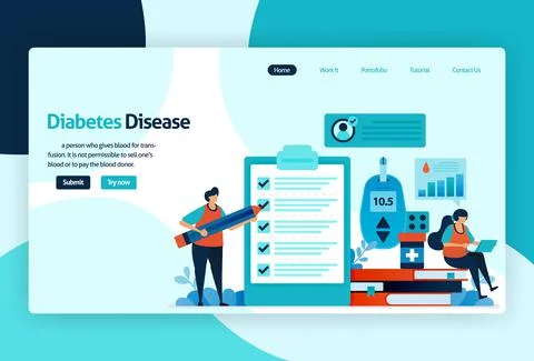 Vector flat illustration template of blood sugar and diabetes checks. awarene Stock-Illustration