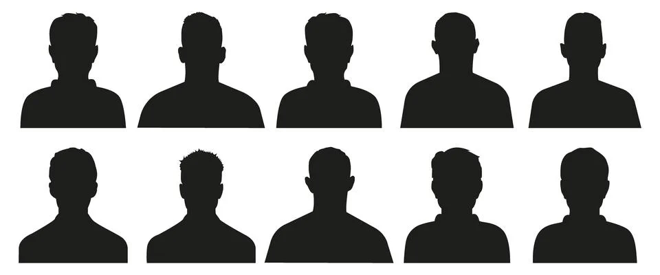 Vector flat illustration. Ten icons. Black silhouette of men and women. Avatar Stock Illustration