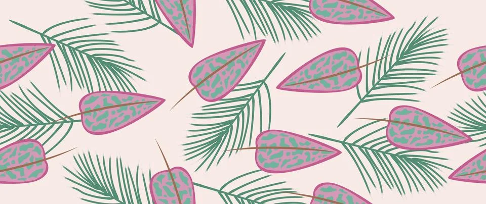 Vector flat illustration. Tropical bright pattern. Seamless leafy background Stock Illustration