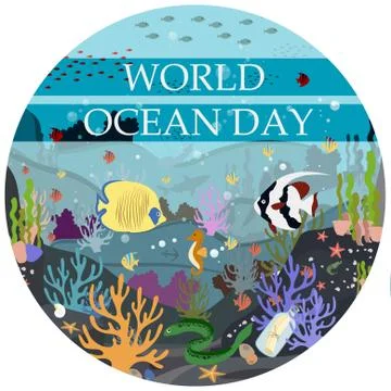 Vector flat illustration of the underwater world. Postcard-poster for the world Illustrazione stock