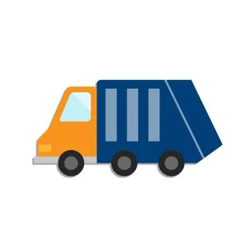 Vector flat illustration urban garbage truck, garbage collection, green car. Stock Illustration
