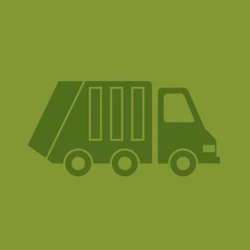 Vector flat illustration urban garbage truck, garbage collection, green car. Stock Illustration