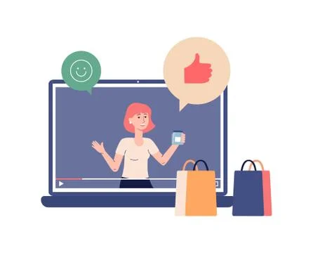 Vector flat illustration of video shopping tutorials イラスト素材