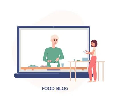 Vector flat illustration of video tutorial with cooking recipes Stock Illustration