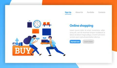 Vector flat illustration for web, banner, landing page, mobile, UI. online sh Stock-Illustration