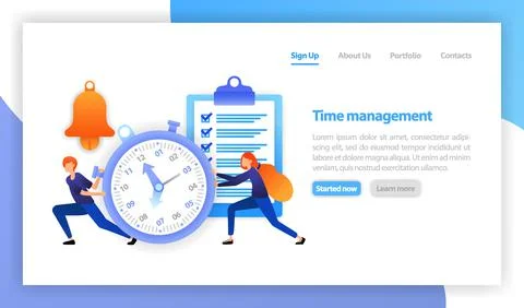 Vector flat illustration for web, banner, landing page, mobile. save time, st Stock Illustration