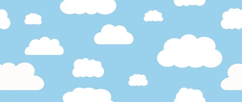 Vector flat illustration. White clouds set isolated on blue background. Perfect Stockillustratie