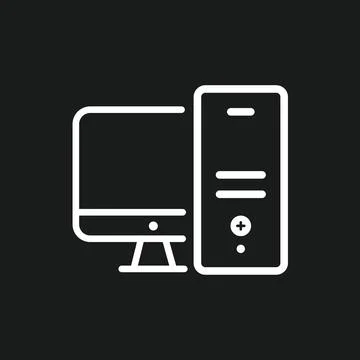 Vector flat illustration. White computer system unit icon on a black 库存插图