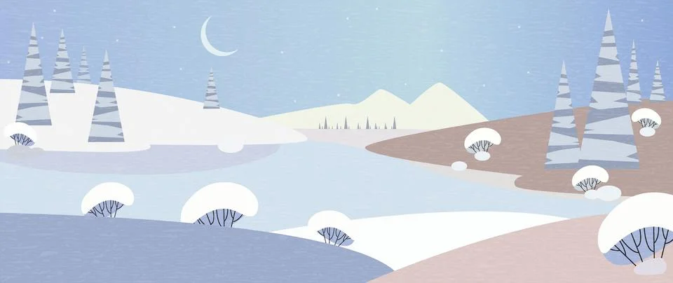 Vector flat illustration. Winter landscape. A forest fairy tale with Stockillustratie