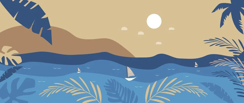 Vector flat image. Panorama of the sea and the beach. The picture shows the.. Stock Illustration