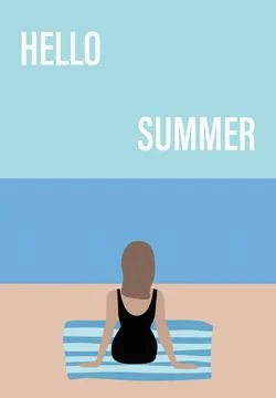 Vector flat image. Panorama of the sea and the beach. The picture shows the.. Stock Illustration