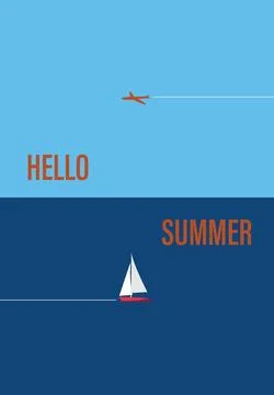 Vector flat image. Poster with sea and sky. The concept of relaxation. Perf.. Stock Illustration