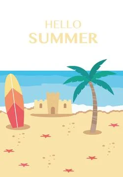 Vector flat image. Poster with the sea and the beach. Relaxation concept. P.. Stock Illustration