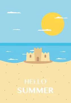 Vector flat image. Poster with the sea and the beach. Relaxation concept. P.. Stock Illustration