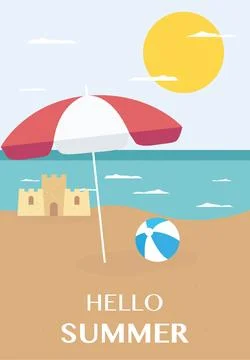 Vector flat image. Poster with the sea and the beach. Relaxation concept. P.. Stock Illustration