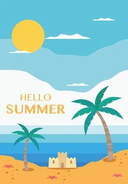 Vector flat image. Poster with the sea and the beach. Relaxation concept. P.. Stock Illustration
