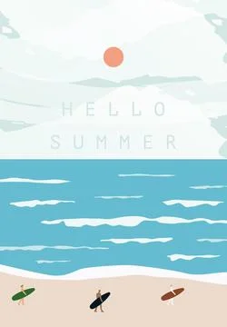 Vector flat image. Poster with sea and sky. The concept of relaxation. Perfect Stock Illustration