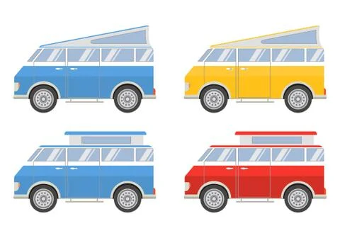 Vector flat with the image of the tourist van.Camping van for travel. Vintage Stock Illustration