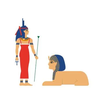 Vector flat Isis egypt goddes and sphinx Stock Illustration