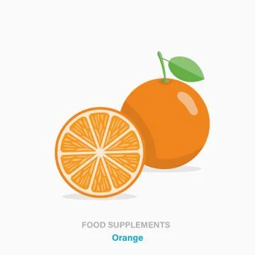Vector flat isolated icon of food supplements - orange fruit Stock Illustration