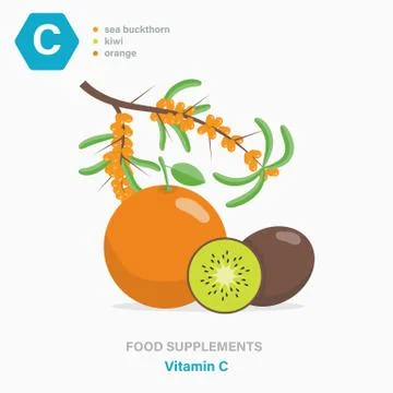 Vector flat isolated icon of food supplements - Vitamin C Stock Illustration