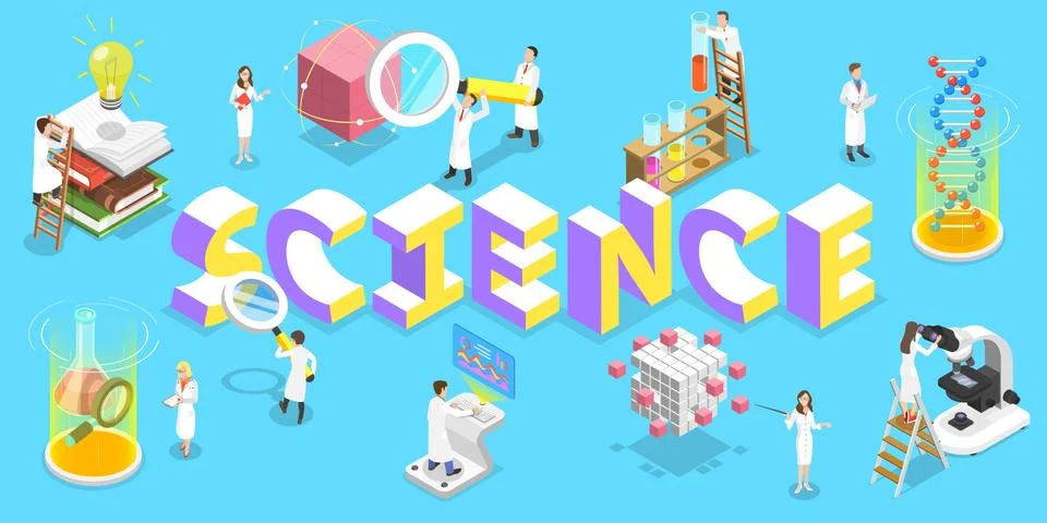 Vector Flat Isometric Concept of Scientific Research. Stock Illustration