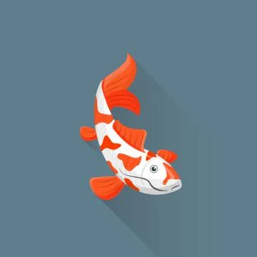 Vector flat japanese koi fish illustration icon. Stock Illustration