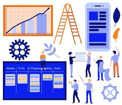 Vector flat kanban scrum agile concept set 库存插图