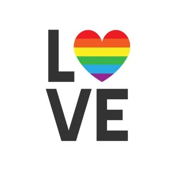 Vector flat lgbt rainbow flag love heart lettering Stock Illustration
