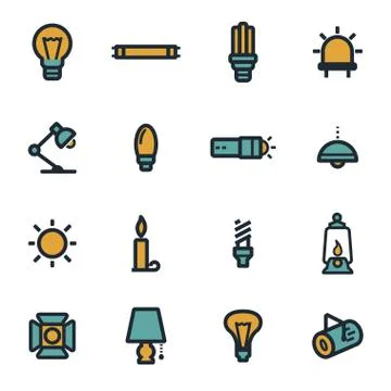 Vector flat light icons set Stock Illustration