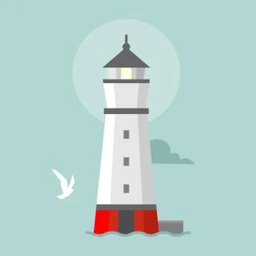 Vector flat lighthouse. Cartoon landscape Stock-Illustration